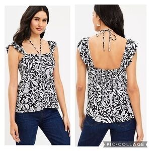 Loft Pineapple floral sleeveless Ruffle Halter Top size S